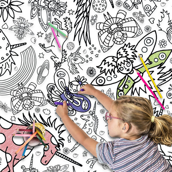 TC10 Colour-in Giant Poster : tablecloth - Unicorns & Fairies low res